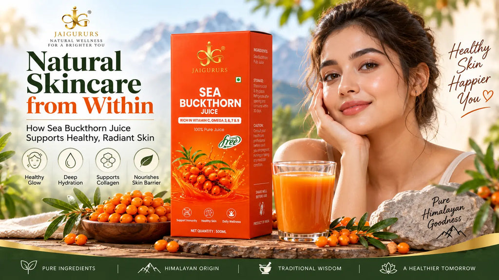 JaiGururs Sea Buckthorn Juice with Himalayan berries for healthy, hydrated and naturally radiant skin