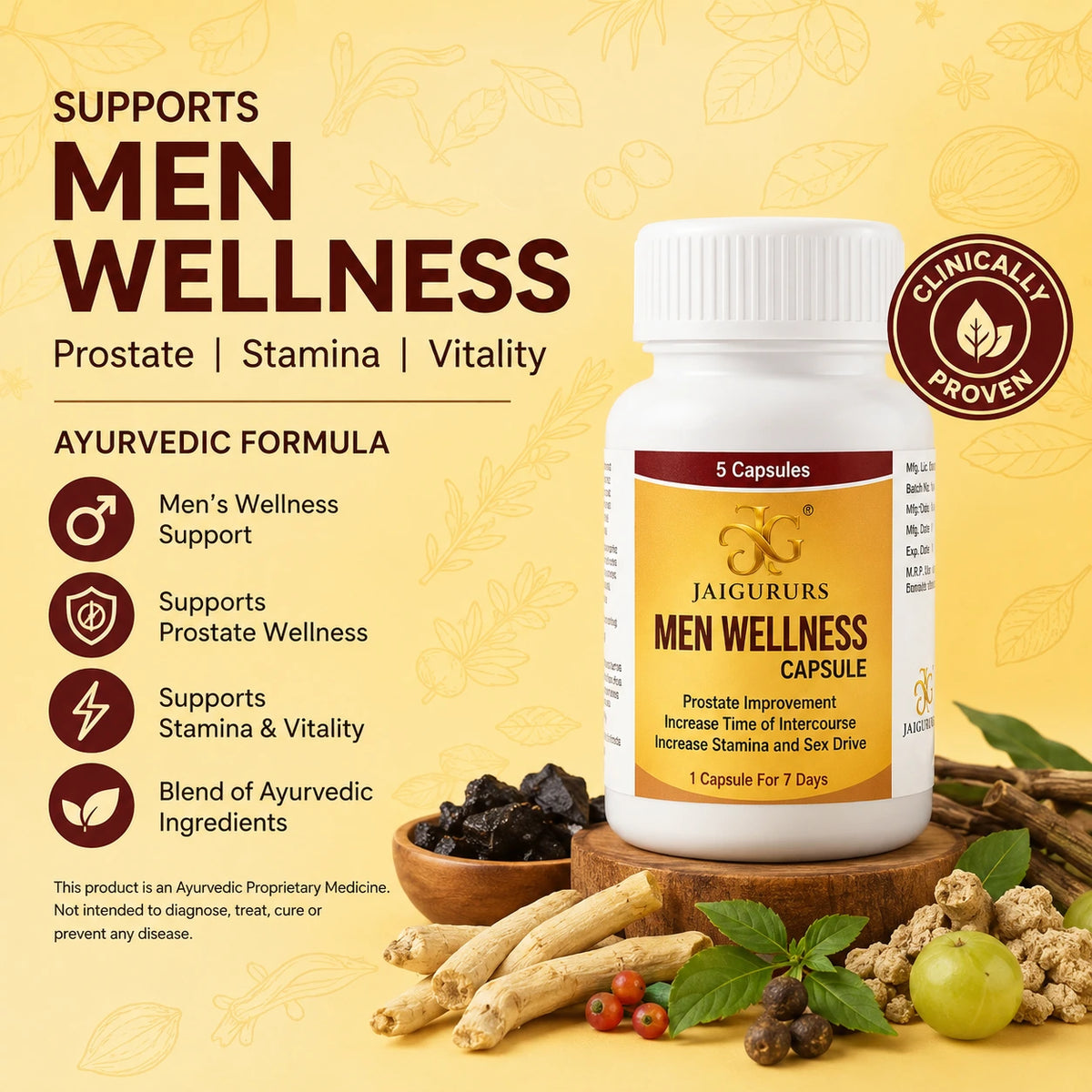 Men Wellness Capsule | Ayurvedic Men's Wellness Formula | 5 Capsules